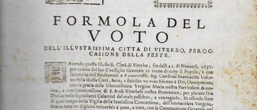 Manifesto agosto 1657 Voto solenne a Dio,la Madonna e Santa Rosa per placare la Peste. da M.Galeotti S. Rosa da Viterbo